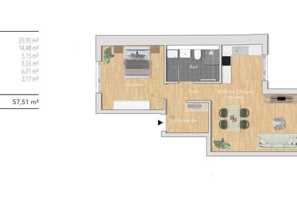 Wohnung Karlsbad - 2 Zimmer, 58 m&sup2;, 310.000&euro; | Angebot:24462761