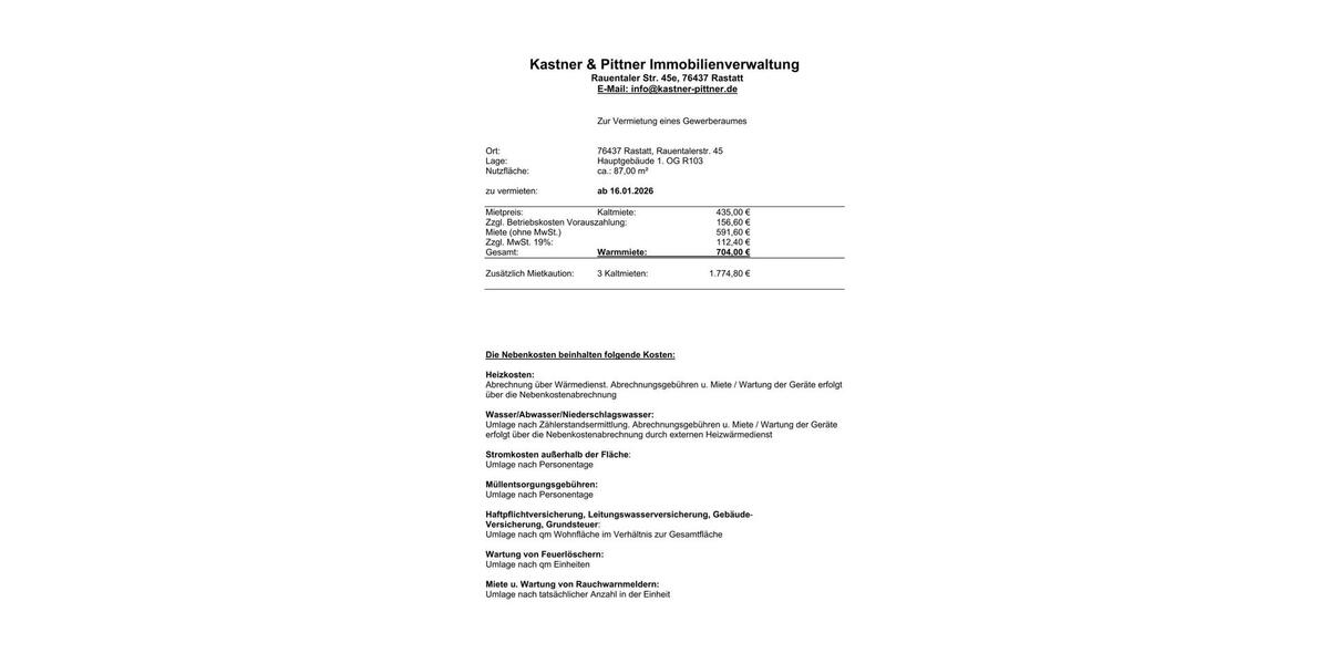 Gewerbeobjekt Rastatt - 833&euro; | Angebot:24545534