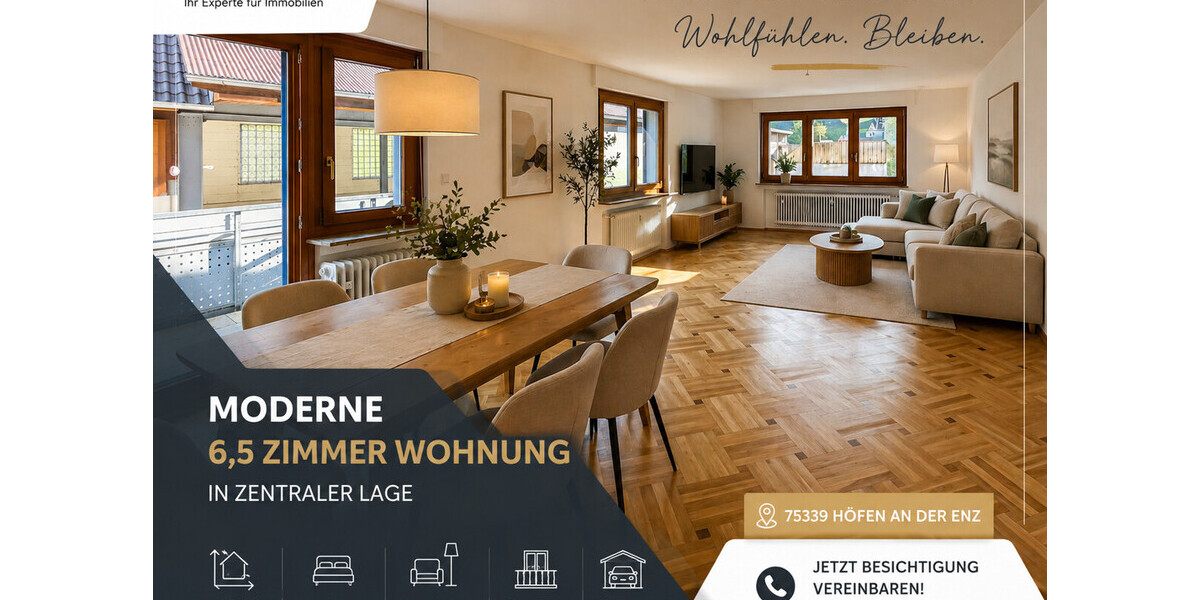 Wohnen wie im eigenen Haus – großzügige 6,5-Zimmer-Wohnung in zentraler Lage - Etagenwohnung Höfen an der Enz Höfen (Enz) | Angebot:27278658