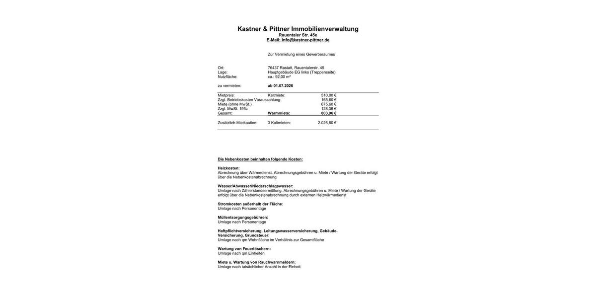 Gewerbeobjekt Rastatt - 804&euro; | Angebot:24545533