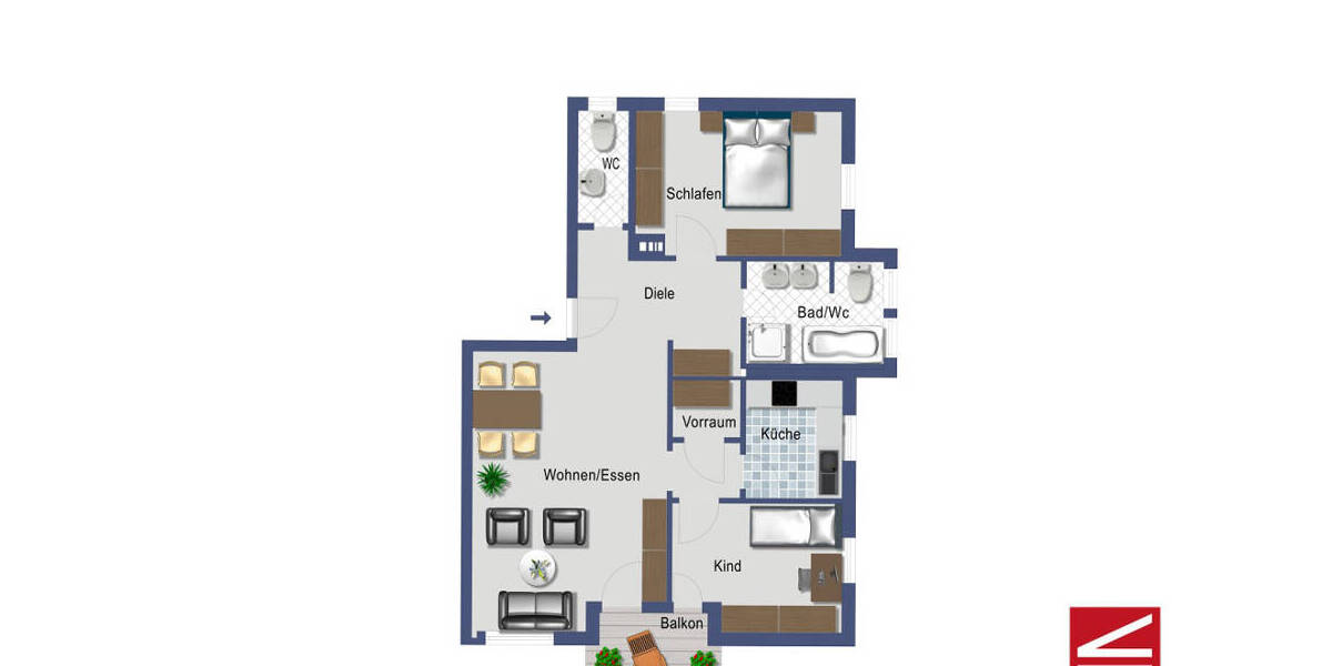 Etagenwohnung Baden-Baden Balg - 3 Zimmer, 82 m&sup2;, 298.000&euro; | Angebot:25692843