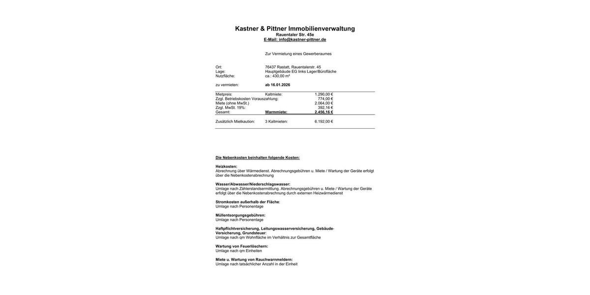 Gewerbeobjekt Rastatt - 2.456&euro; | Angebot:24545531