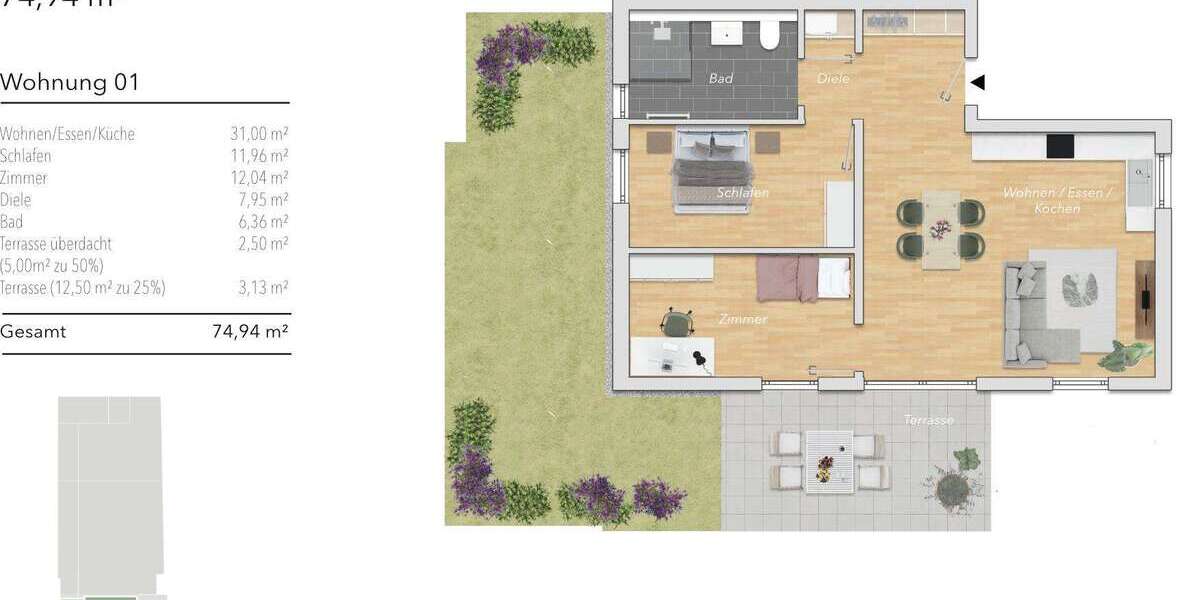 Etagenwohnung Karlsbad - 3 Zimmer, 75 m&sup2;, 405.000&euro; | Angebot:24462758