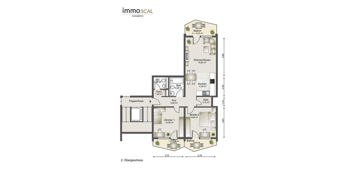 Etagenwohnung Baden-Baden Oos - 3 Zimmer, 80 m&sup2;, 269.000&euro; | Angebot:25702800