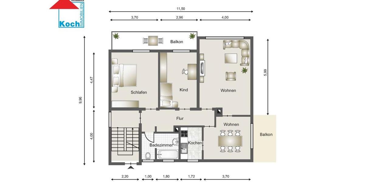 Etagenwohnung Durmersheim - 3 Zimmer, 89 m&sup2;, 1.000&euro; | Angebot:25919071