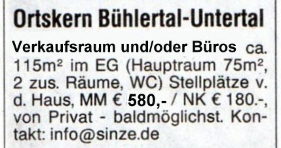 Gewerbeobjekt Bühlertal - 580&euro; | Angebot:24759617