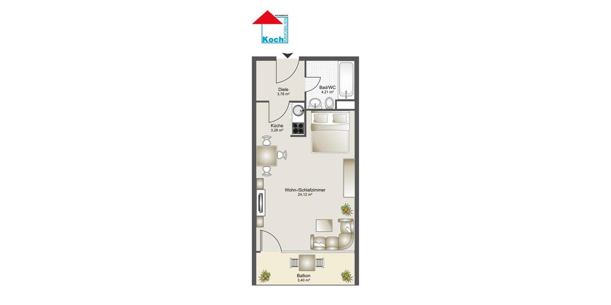 Erdgeschoßwohnung Durmersheim - 1 Zimmer, 39 m&sup2;, 440&euro; | Angebot:26635626