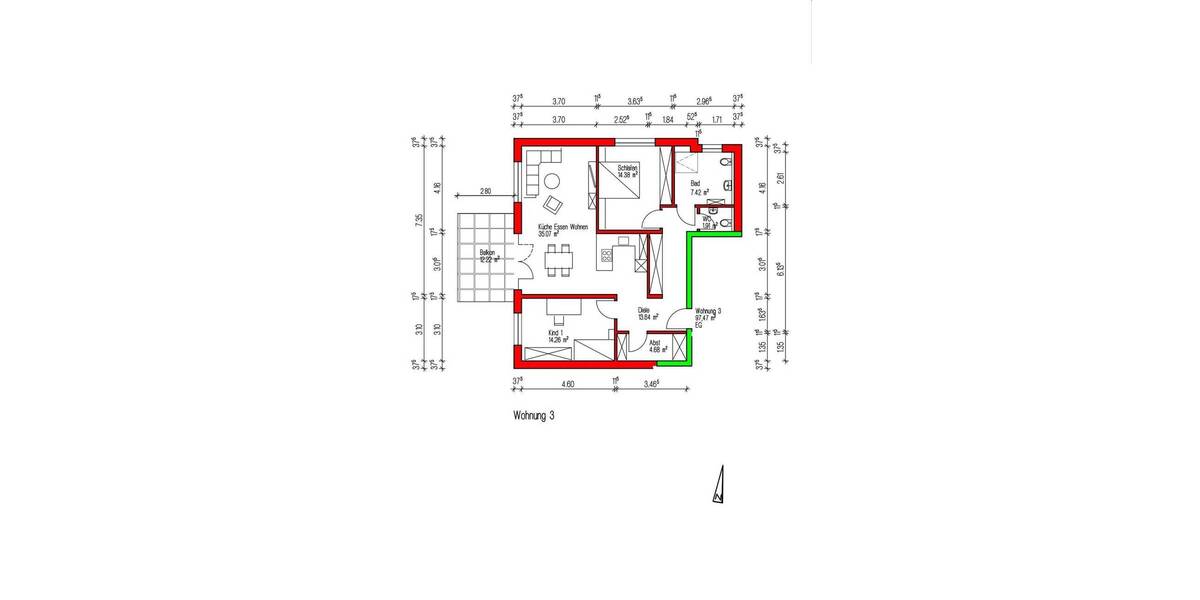 Terrassenwohnung Gernsbach - 3 Zimmer, 97 m&sup2;, 477.603&euro; | Angebot:25747254
