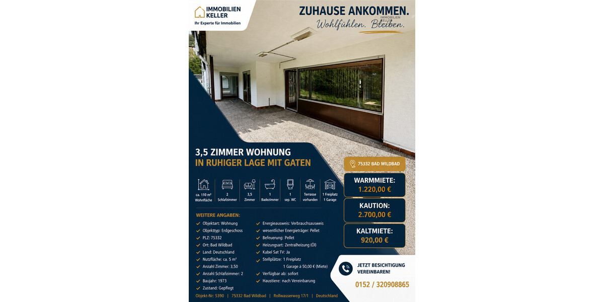 3,5 Zimmer Wohnung in ruhiger Lage mit gaten - Erdgeschoßwohnung Bad Wildbad Wildbad | Angebot:27302566