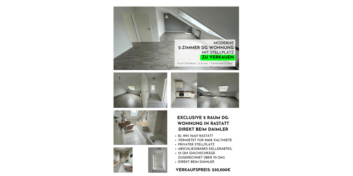 Dachgeschoßwohnung Rastatt - 2 Zimmer, 53 m&sup2;, 235.000&euro; | Angebot:25236637